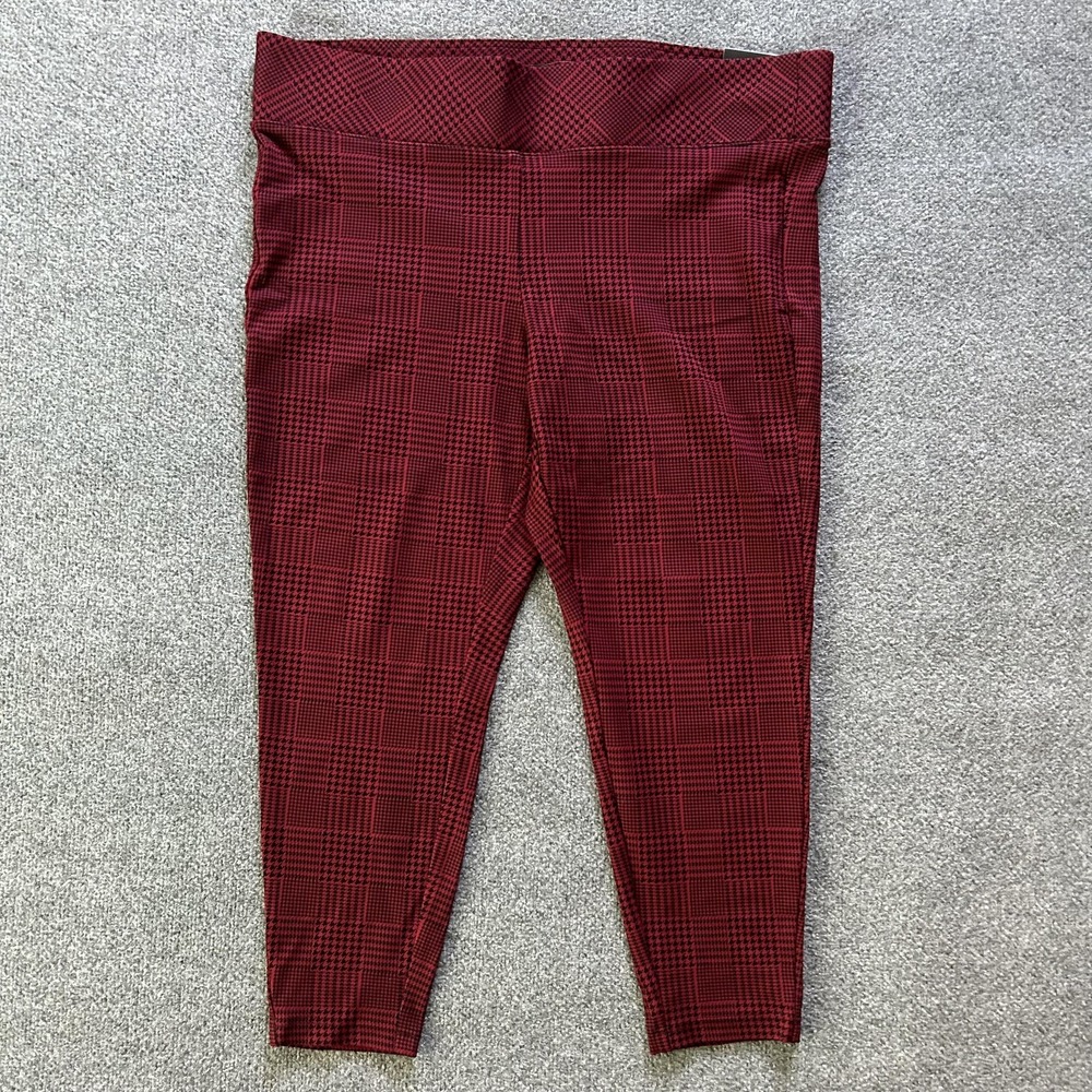 Torrid Pants Womens 3X 22-24 Red Black Plaid Slim Fix Pixie Leggings Stretch‎